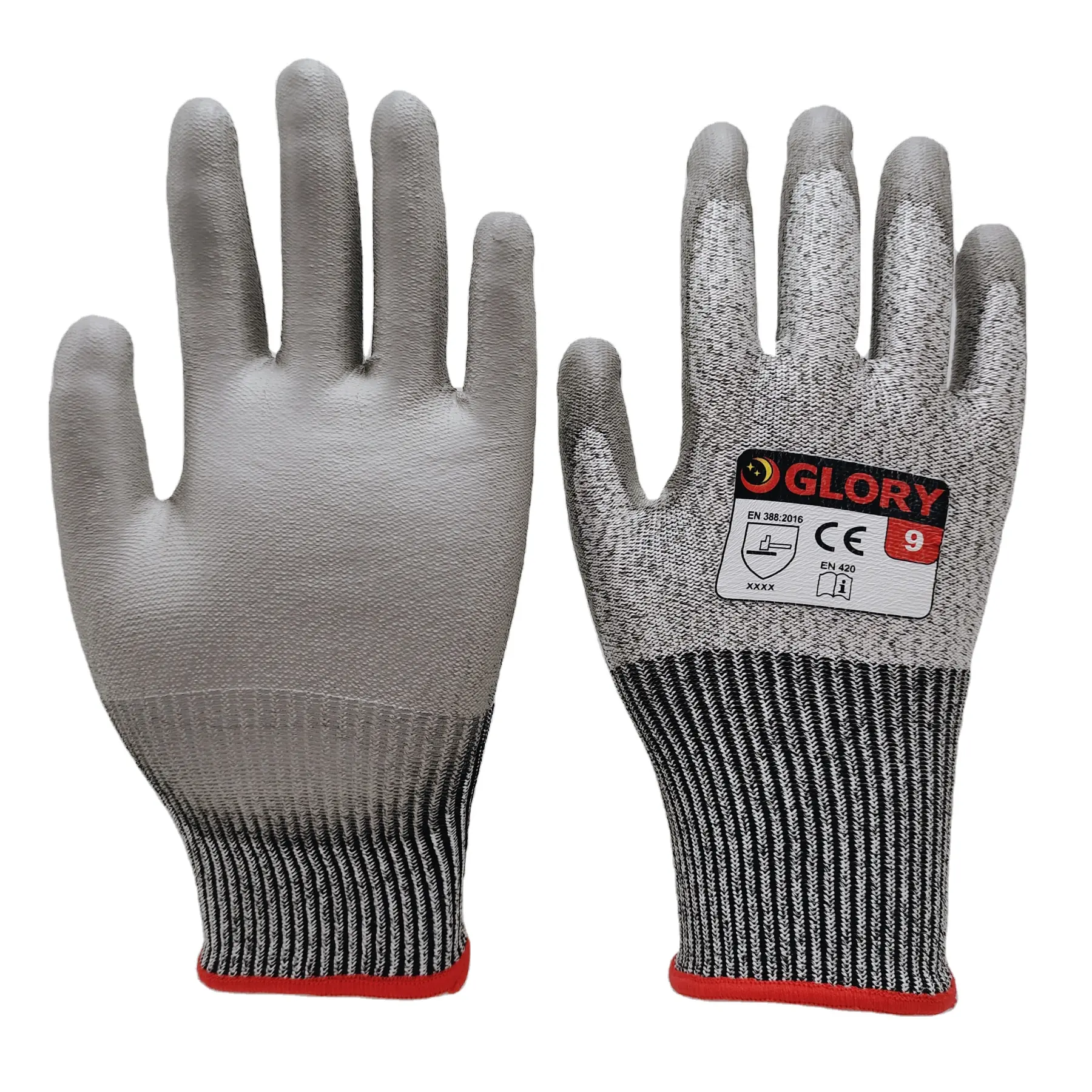 Anti-Schnitt-Handschuhe 13 Gauge HPPE und Glasfaser-Misch schale mit flexiblen Pu-Palm-Beschichtung shand schuhen zum Verkauf geschnitten c