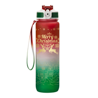 Bouteille d'eau de sport motivante de Noël de 32oz avec marqueur de temps-Temps à boire-Tritan en plastique sans BPA à large bouche étanche