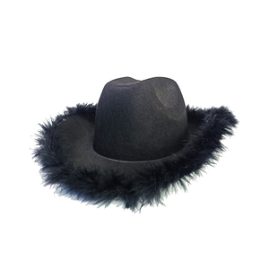 Sombrero Vaquero Rosa con Borde de Plumas Sintéticas, Sombrero de Fieltro Estilo Vaquero del Oeste para <span class=keywords><strong>Halloween</strong></span>, Navidad, Fiestas, Disfraces y Cosplay para Chicas - Product Image 2