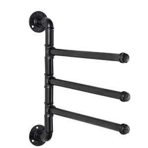 Estante colgante de ropa de baño giratorio de Metal Industrial negro montado en la pared 3 capas rieles ganchos de almacenamiento de toallas - Product Image 6