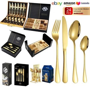 Set di <span class=keywords><strong>posate</strong></span> in acciaio inossidabile per uso alimentare da 24 pezzi lavabile in lavastoviglie per feste con ristorante domestico 6 stoviglie <span class=keywords><strong>posate</strong></span> per nozze - Product Image 1