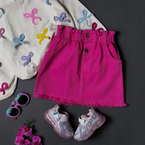 Conjunto de Dos Piezas para Niñas, Top de Manga Larga y Minifalda con Lazo Bordado, Vestido Casual de Pana para Otoño - Product Image 5