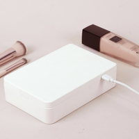 Miroir de maquillage portable rechargeable par USB avec logo personnalisé, 12 LED, avec fonctionnalités personnalisées, boîte à pinceaux cosmétiques rose