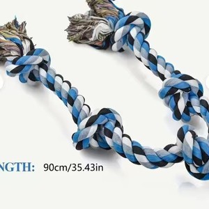 Jouets en corde pour chien, jouet à mâcher en corde de coton rayée bleu paon, pour chiens de taille moyenne et grande, utilisation en intérieur A08012-BW - Product Image 4