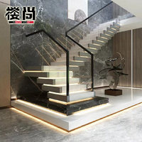 Escalier intérieur double à marches superposées en verre, design marbre de luxe léger, populaire sur internet, pour maison individuelle, duplex en verre