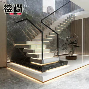 <span class=keywords><strong>Escalier</strong></span> intérieur double à marches superposées en dalles de marbre de luxe léger, populaire sur Internet, pour <span class=keywords><strong>maison</strong></span> auto-construite, villa duplex en verre, grenier - Product Image 6