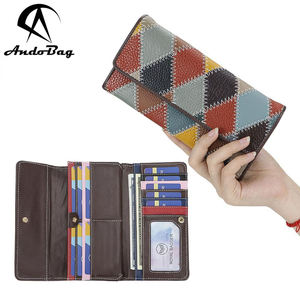 AndoBag Genuine Leather Trifold Long <b>Wallet</b>, Color Stitching Plaid <b>Clutch</b> Purse, Multi-card Slots Card Holder 1779 - Product Image 1
