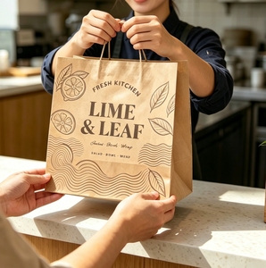 Bolsa de Papel Kraft Marrón con Asas para Comida para Llevar, Personalizada con Logotipo Impreso, Precio de Fábrica, para Comida Rápida, Comercios y Venta al por Menor - Product Image 2