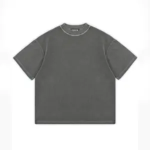 DiZNEW Heavyweight Men Acid Washed T Shirt Streetwear Black Stone Retro 100% Cotton Blank Vintage T-Shirt