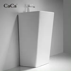 CaCa China Manufacturer 1 Piece Floor Standing Wash Basin Solid Surface Bathroom Ceramic Pedestal Sinks For Hotel