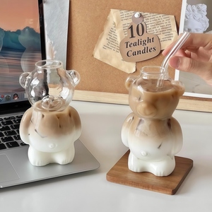 Copo de Vidro Borossilicato de Design Moderno e Famoso na Internet, em Formato de Urso, Bonito e Divertido para Café, Suco, Chá e Bebidas em Festas - Product Image 1