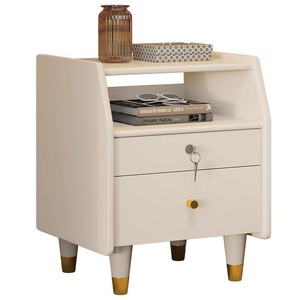 Solid Wood Nightstand <b>White</b> <b>Small</b> Modern Minimalist Lockable Storage Cabinet Bedroom Furniture - Product Image 4