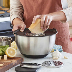 Juego de 8 piezas personalizado al por mayor cocina fondo antideslizante tazón para ensaladas y verduras juego de tazón de acero inoxidable con cepilladora de melón - Product Image 2