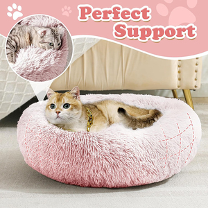Proveedores de muestras gratis Deluxe super suave donut cama para perro rosa largo felpa redondo esponjoso gato mascota nido perrera refugio cama para cachorro - Product Image 4