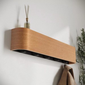 Appendiabiti <span class=keywords><strong>da</strong></span> <span class=keywords><strong>Parete</strong></span> Moderno con Pannello in Legno Impiallacciato, Doppio Livello e Ganci Nascosti per Arredamento Soggiorno - Product Image 5