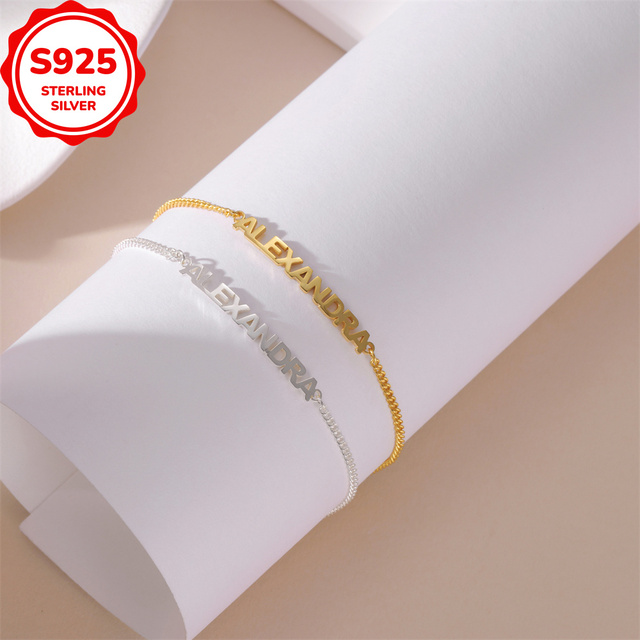 Customized 925 Sterling Silver Bracelets With Personalized English Letter Name Bracelets Valentine's Day Gift
