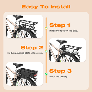 แบตเตอรี่ลิเธียมไอออน EU Ebike 48V 30Ah สำหรับติดตั้งท้ายจักรยานไฟฟ้า ชาร์จได้ พร้อมจอ LCD ระบบ BMS 50A เครื่องชาร์จ 4A โครงเหล็ก - Product Image 2