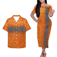 Épaule dénudée femmes robe hommes Aloha chemises personnalisé Couple ensembles polynésien Tribal Samoa Couple correspondant tenue vêtements 2 pièces ensemble