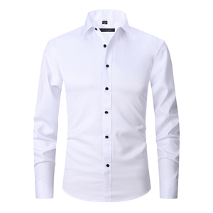 Men's Casual Twill Polyester Business Formal <b>Shirts</b> <b>White</b> Black Regular Fit <b>Long</b> <b>Sleeves</b> Breathable Anti-Wrinkle Quick Dry for - Product Image 2