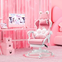 Échantillon Gratuit - Chaise Gaming Rose en Cuir Rose et Blanc pour Bureau à Domicile, Femme, Fille, Chaise Gaming Design Chat avec Coussin Lombaire - Sillas