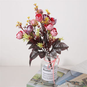 Centrotavola nuziale piccola seta fiori rosa Bouquet 15 teste artificiali piccolo cespuglio di Rose - Product Image 5