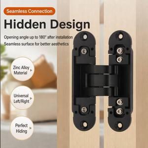 Concealed Door <b>Hinge</b> 3D Adjustable <b>180</b> <b>Degree</b> Heavy Duty 120X30 60KG Zinc Alloy Matte Black for Interior Wooden Door Hardware - Product Image 2