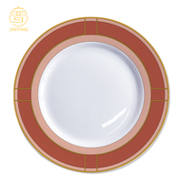 Service de table Renaissance rouge et or, design classique, assiettes en porcelaine fine pour cadeau de mariage et dîner élégant