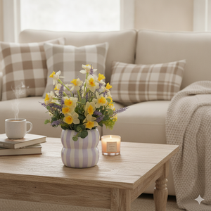 Arrangement de fleurs artificielles printanières, bouquet de narcisses, de lavande et d'<span class=keywords><strong>eucalyptus</strong></span> pour décoration bohème de chalet - Product Image 2