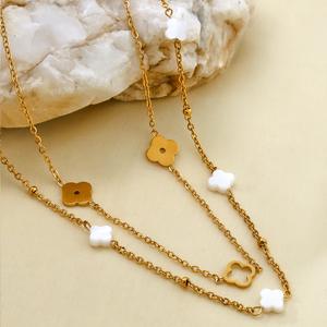 Collar de mujer estilo dinero antiguo de Venta caliente-Acero inoxidable chapado en oro de 18 quilates, colgante de trébol, en capas y Premium - Product Image 4