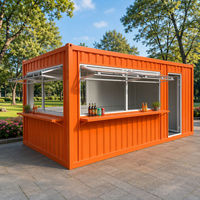 Kiosque de café en conteneur orange vif, 10 pieds x 20 pieds, stand alimentaire modulaire avec fenêtres relevables, couleur personnalisée