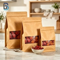 Sacs en papier kraft en gros de l'usine Lebei pour l'emballage alimentaire, pochette écologique marron mat à fermeture éclair et fond plat avec fenêtre