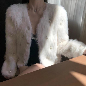 Cardigã Feminino de Tricô Elegante com Manga Comprida, Estilo Pequena Fragrância, Mohair e Strass, Novo para Atacado de Moda Inverno - Product Image 1