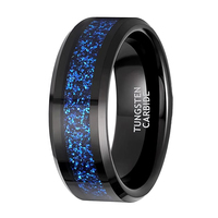 Bague élégante en carbure de tungstène noir de 8 mm avec incrustation de pierre de sable bleue, bords biseautés, polissage élevé, alliance pour couple