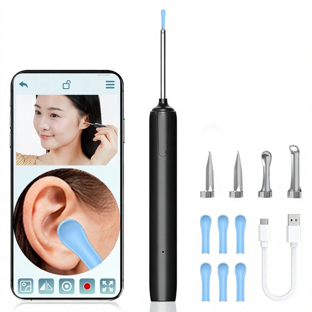 Visual Ear Cleaner WiFi 1080P Camera Wireless Ear Wax Removal Tool  6 Silicone Spoon Tips and 4 Metal Picks Typ C Rechargeable