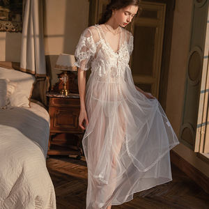 19075 Lingerie Intime Femme Séduisante en Dentelle, Col en V Profond, <span class=keywords><strong>Dos</strong></span> <span class=keywords><strong>Nu</strong></span>, en Nylon Transparent, Robe de Nuit <span class=keywords><strong>Longue</strong></span>, Chemise de Nuit pour la Maison - Product Image 6