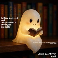 Lampe de lecture créative en résine, motif fantôme de dessin animé mignon, alimentée par piles/USB, idéale pour Halloween, décoration artisanale transfrontalière