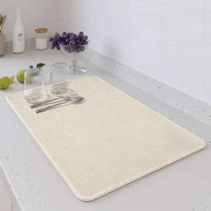 Tapis de drainage tissé élégant 40x60 cm, antidérapant, protection pour évier de cuisine, tapis de comptoir, imitation lin, rectangulaire, couleur unie - Product Image 5