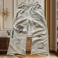 Pantalon de jogging ample et empilé en coton épais 100 % personnalisé OEM, style vintage, avec cordon de serrage et coupe évasée pour homme