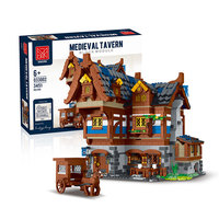 Ensemble de briques de construction modulaires médiévales XMORK, grande taverne, 3451 pièces, ensemble de blocs de construction de maison européenne vintage, ornement, cadeau pour collectionneurs
