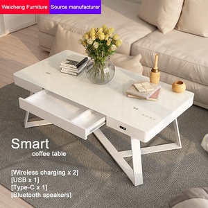 <span class=keywords><strong>Table</strong></span> basse intelligente 2022 avec haut-parleurs intégrés, verre trempé, deux ports USB 10W et chargement sans fil pour salon - Product Image 4