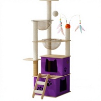 Arbre à chat multi-niveaux en MDF et carton ondulé avec jouet électrique, emballage écologique, montage facile pour salon/bureau
