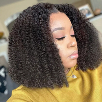 Perruque courte bob afro bouclée sans colle en cheveux vierges avec dentelle frontale HD transparente