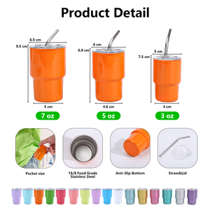 Gobelets isothermes en acier inoxydable personnalisés de 3 oz, mini gobelets à sublimation, verres à boire, gobelets isothermes avec couvercle et paille - Product Image 3