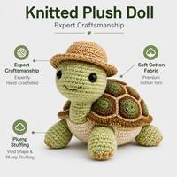 Peluche tortue verte tricotée promotionnelle, adorable jouet animal en peluche tortue verte tricotée, tortue verte tricotée avec chapeau