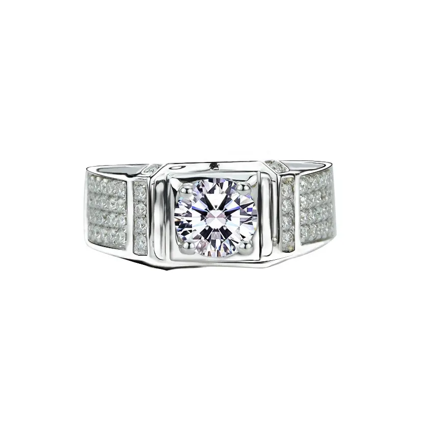 Wholesale Jewelry 18k White Gold DEF Round Moissanite Diamond Ring For Man