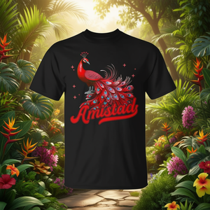 T-shirt Amistad Red Peacock, girocollo nero, abbigliamento promozionale unisex per adulti - Product Image 3