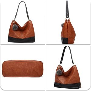 Bolso Tote de PU de Gran Capacidad con Cierre de Cremallera, Estilo Retro Europeo Americano, Patrón Sólido, Bolso de Hombro Individual - Product Image 3