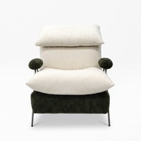 Fauteuil d'appoint design bicolore en tissu bouclé, fauteuil lounge moderne à dossier haut, fauteuil simple rembourré avec pieds en métal