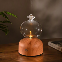 Diffuseur d'arômes créatif en verre avec base en bois, humidificateur décoratif à brume, vaporisateur d'huiles essentielles pour salon et hôtel
