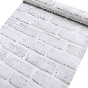 3d פלסטיק טפט שווא רוק קיר מדבקת עצמי דבק לבן לבני טפט 45cm X 10 M